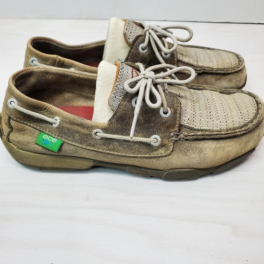 Ecco Leather & Fabric Boat Shoe 6M Youth Grey Comfort YDM0044‎ Fast Shipping